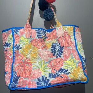 Tommy Bahama Tropical Leaf Tote with Pink and Blue Accents